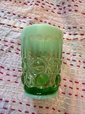 MCM Style MOSSER Green Opal "Eye Winker" Opalescent Art Glass 4" Tumbler
